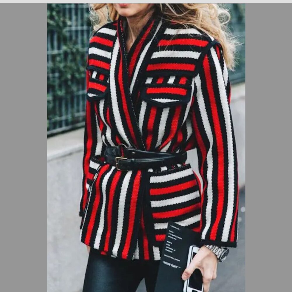 Isabel Marant Etoile Wool / Cotton Blend Red Striped Jacket